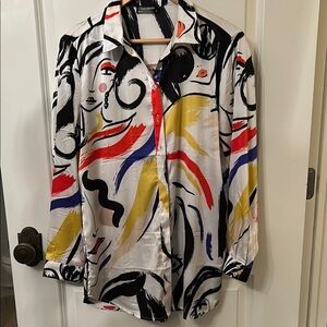 Colorful Abstract Print Button-Up Shirt/ Dress by Lulumari - size large